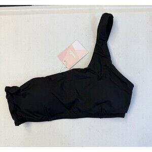 Andie Bikini Top Black One Shoulder Wynwood Ribbed Swim New Size Medium